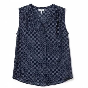 Joie Navy & Purple Floral-Geometric Silk‎ Sleeveless Top – Size S